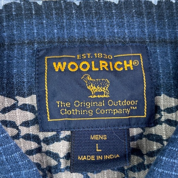 Woolrich Shirt Mens Large Blue Fish Print Fishing Lures Ripstop Cotton Button Up - Picture 4 of 9